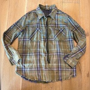 Free People Deconstructed Plaid Zip Jacket